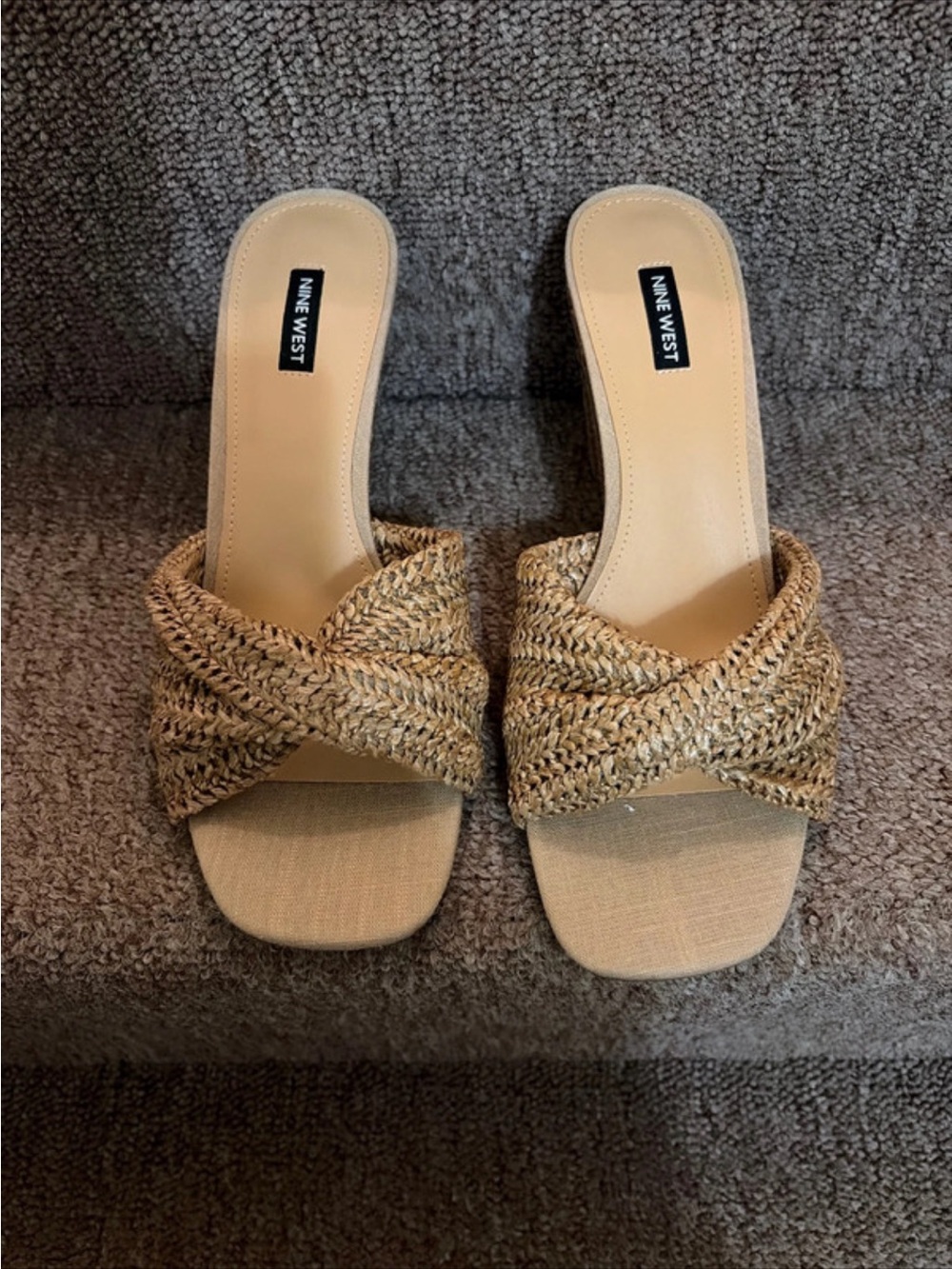 Nine West Natural Braided Slide Mules Wedges